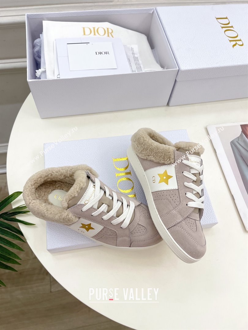 Dior Star Open Back Sneakers in White Calfskin and Shearling Wool Grey 2024 (MD-241122037)