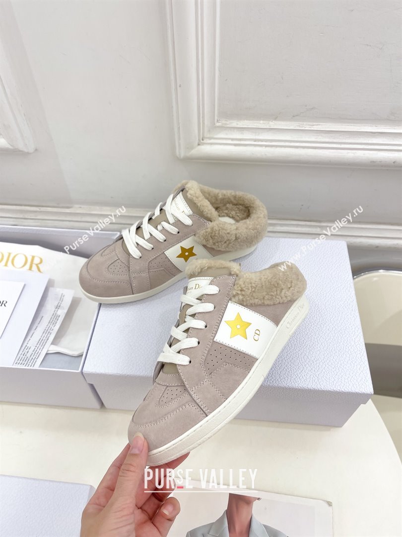 Dior Star Open Back Sneakers in White Calfskin and Shearling Wool Grey 2024 (MD-241122037)