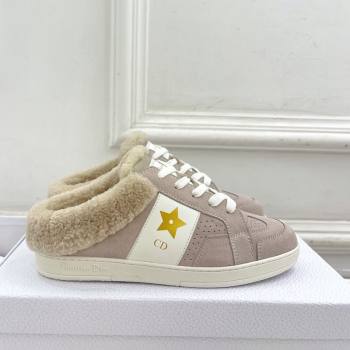 Dior Star Open Back Sneakers in White Calfskin and Shearling Wool Grey 2024 (MD-241122037)