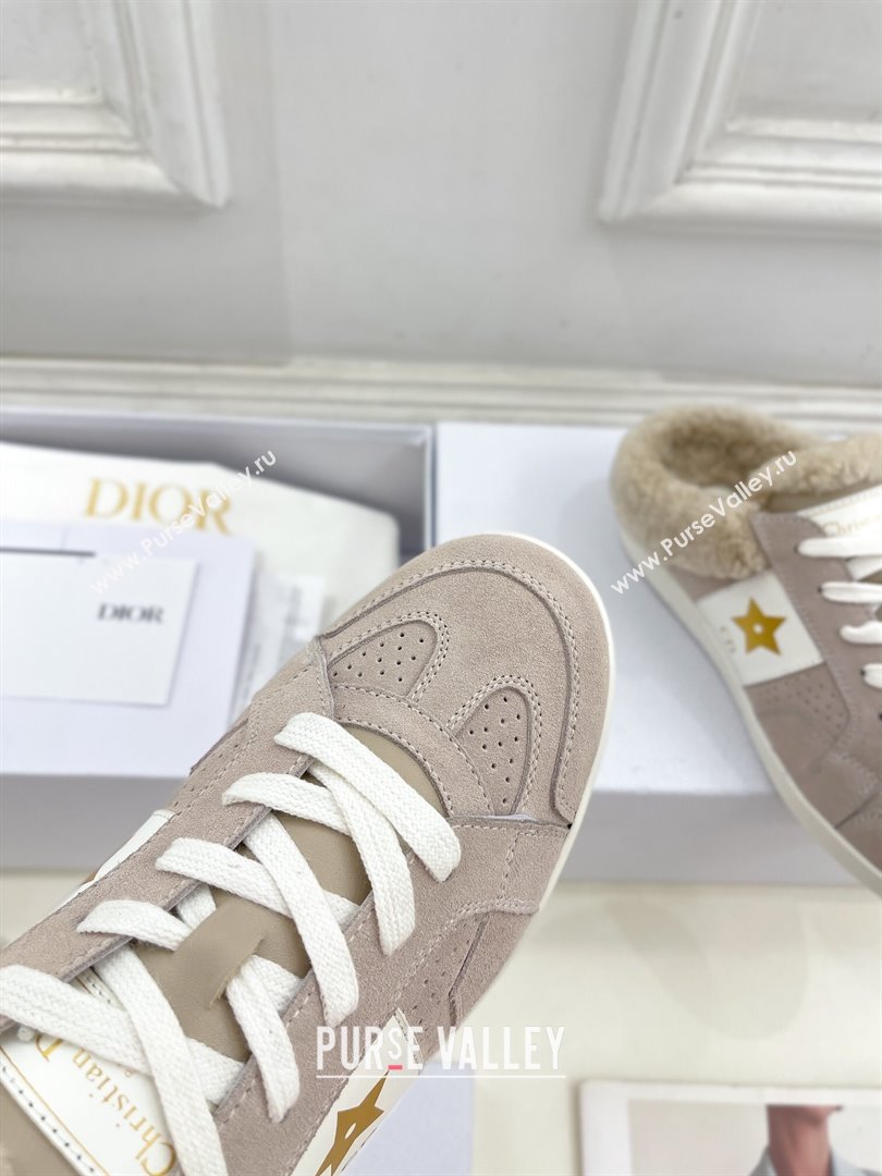 Dior Star Open Back Sneakers in White Calfskin and Shearling Wool Grey 2024 (MD-241122037)