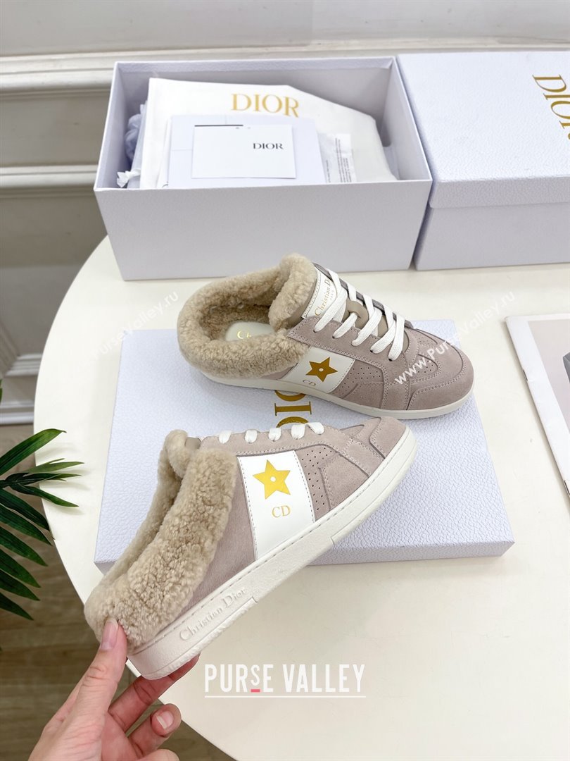 Dior Star Open Back Sneakers in White Calfskin and Shearling Wool Grey 2024 (MD-241122037)