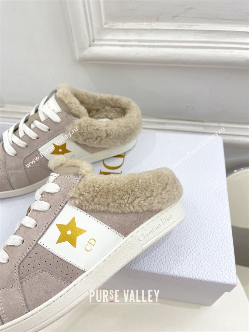 Dior Star Open Back Sneakers in White Calfskin and Shearling Wool Grey 2024 (MD-241122037)