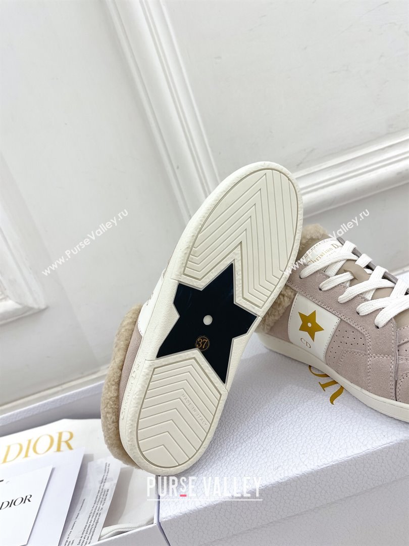 Dior Star Open Back Sneakers in White Calfskin and Shearling Wool Grey 2024 (MD-241122037)