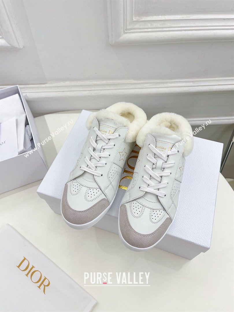 Dior Star Open Back Sneakers in White Calfskin and Shearling Wool 01 2024 (MD-241122038)