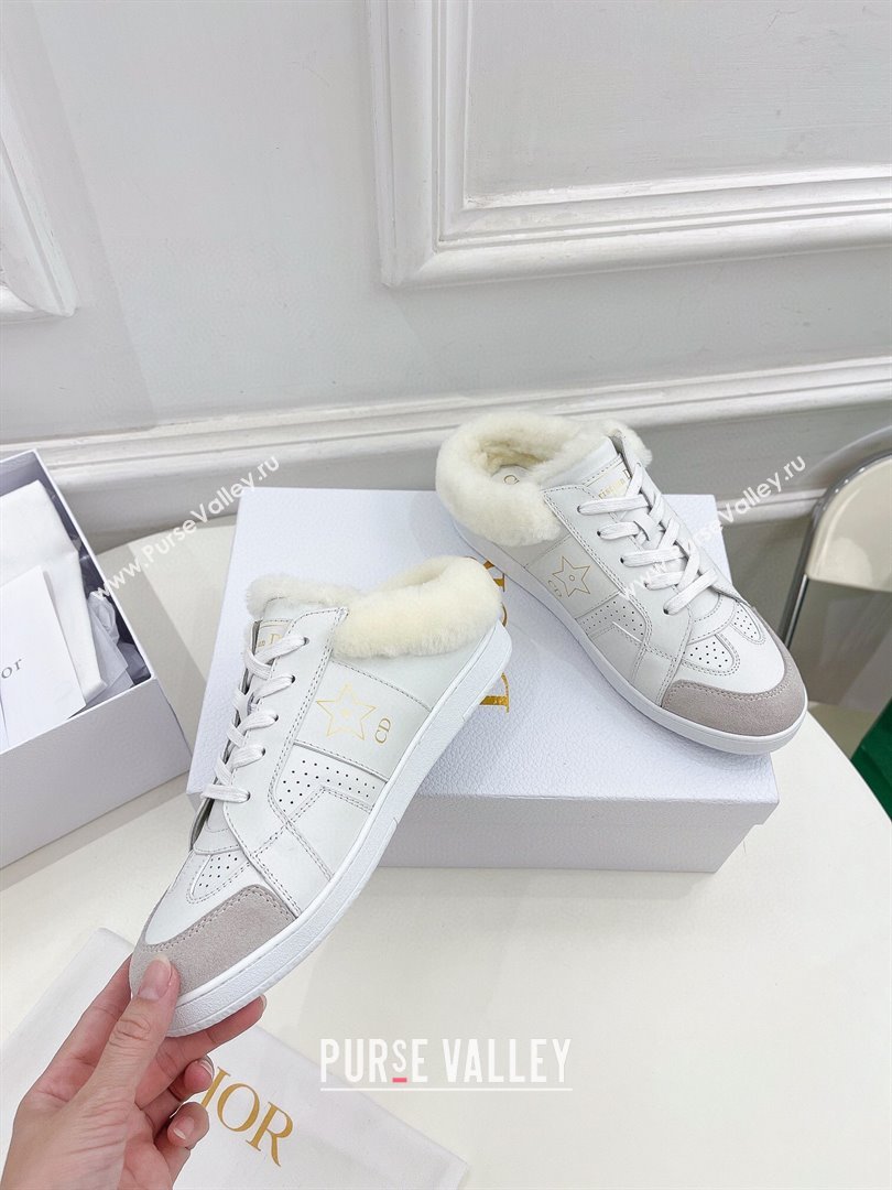 Dior Star Open Back Sneakers in White Calfskin and Shearling Wool 01 2024 (MD-241122038)