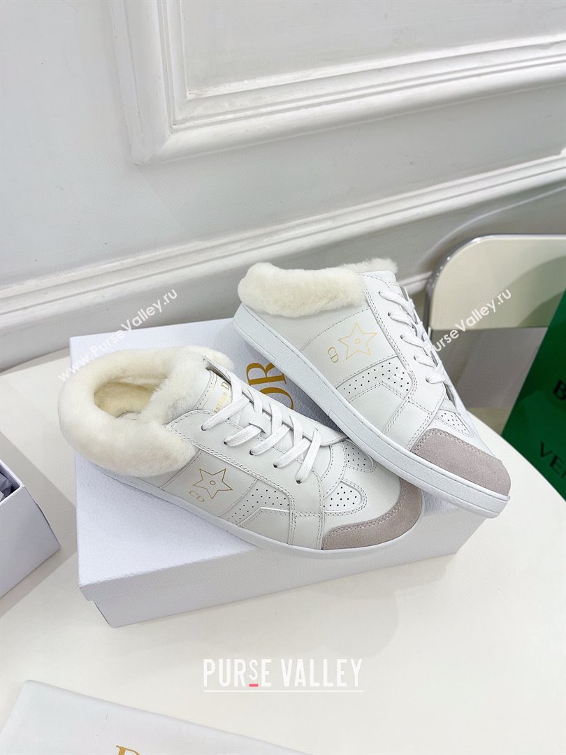 Dior Star Open Back Sneakers in White Calfskin and Shearling Wool 01 2024 (MD-241122038)