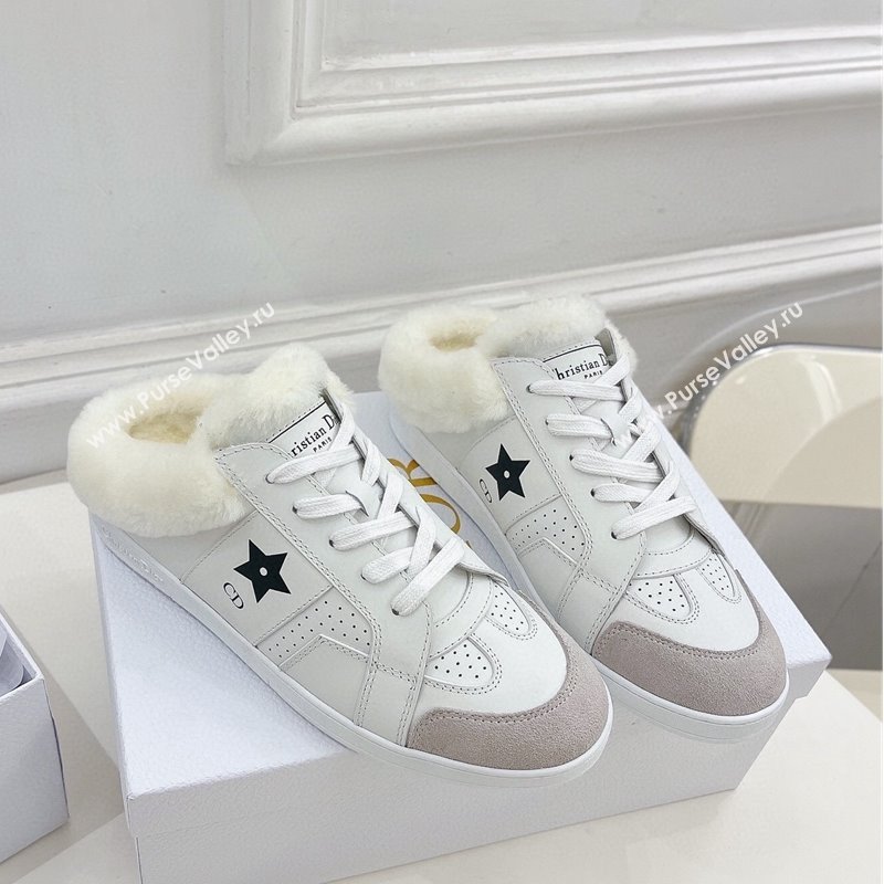 Dior Star Open Back Sneakers in White Calfskin and Shearling Wool 02 2024 (MD-241122039)