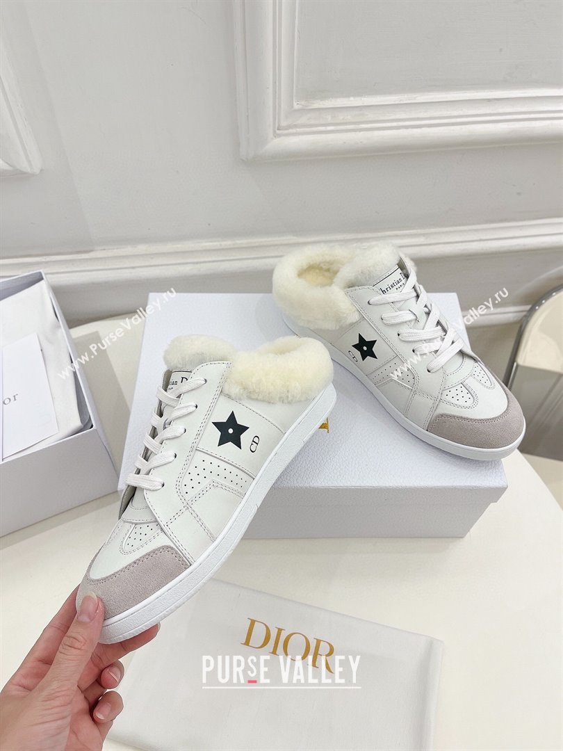 Dior Star Open Back Sneakers in White Calfskin and Shearling Wool 02 2024 (MD-241122039)