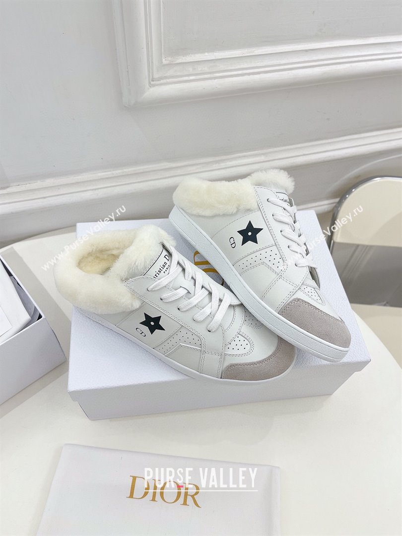 Dior Star Open Back Sneakers in White Calfskin and Shearling Wool 02 2024 (MD-241122039)