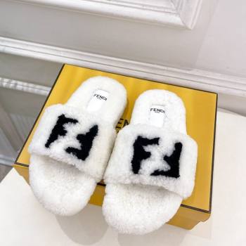 Fendi FF Wool Flat Slides Sandal White 2024 FF112201 (MD-241122072)