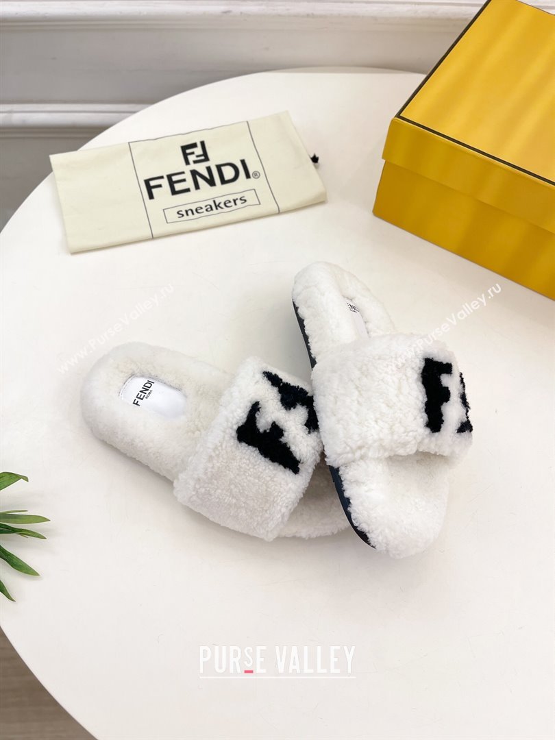 Fendi FF Wool Flat Slides Sandal White 2024 FF112201 (MD-241122072)