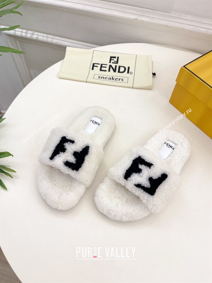 Fendi FF Wool Flat Slides Sandal White 2024 FF112201 (MD-241122072)