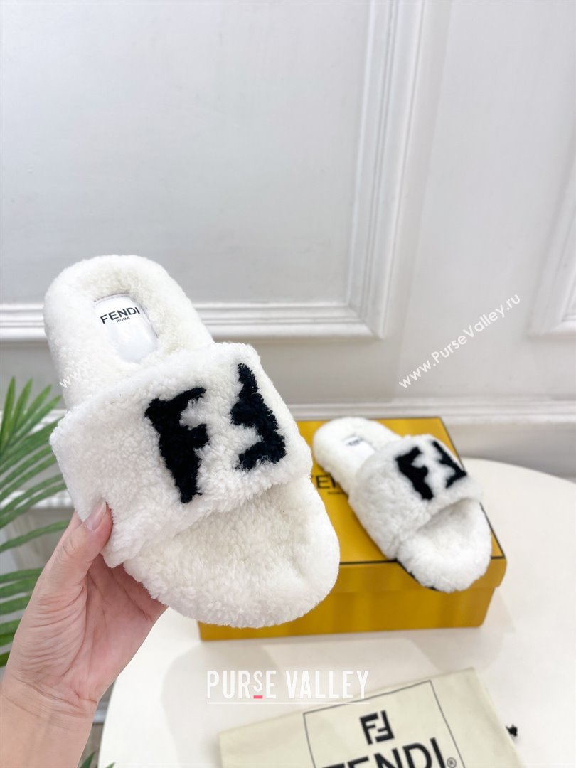 Fendi FF Wool Flat Slides Sandal White 2024 FF112201 (MD-241122072)