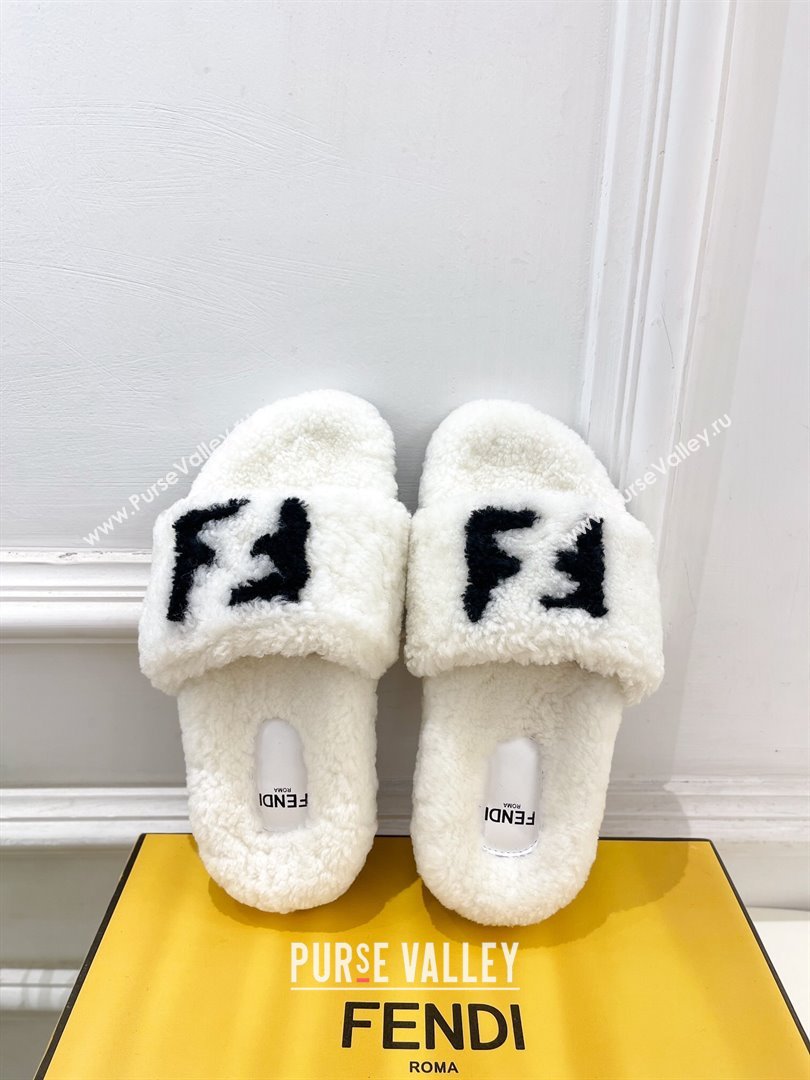 Fendi FF Wool Flat Slides Sandal White 2024 FF112201 (MD-241122072)