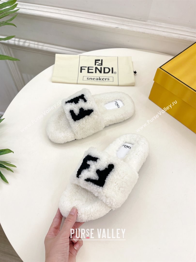 Fendi FF Wool Flat Slides Sandal White 2024 FF112201 (MD-241122072)