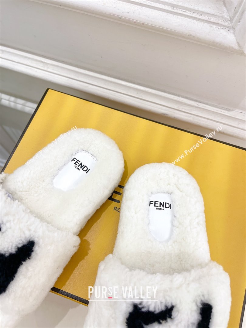 Fendi FF Wool Flat Slides Sandal White 2024 FF112201 (MD-241122072)