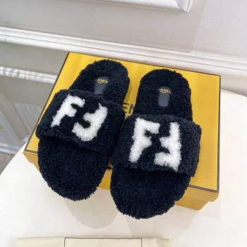 Fendi FF Wool Flat Slides Sandal Black 2024 FF112201 (MD-241122073)