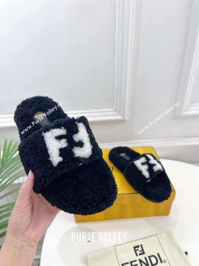 Fendi FF Wool Flat Slides Sandal Black 2024 FF112201 (MD-241122073)