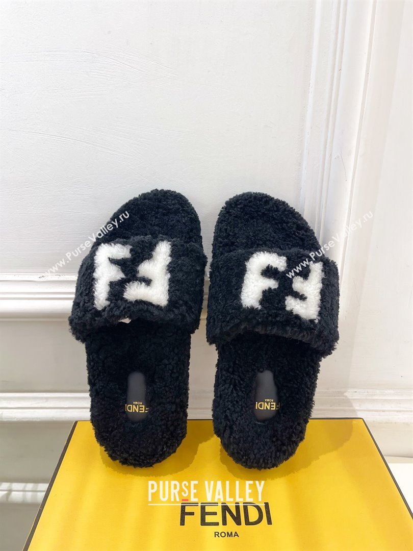 Fendi FF Wool Flat Slides Sandal Black 2024 FF112201 (MD-241122073)