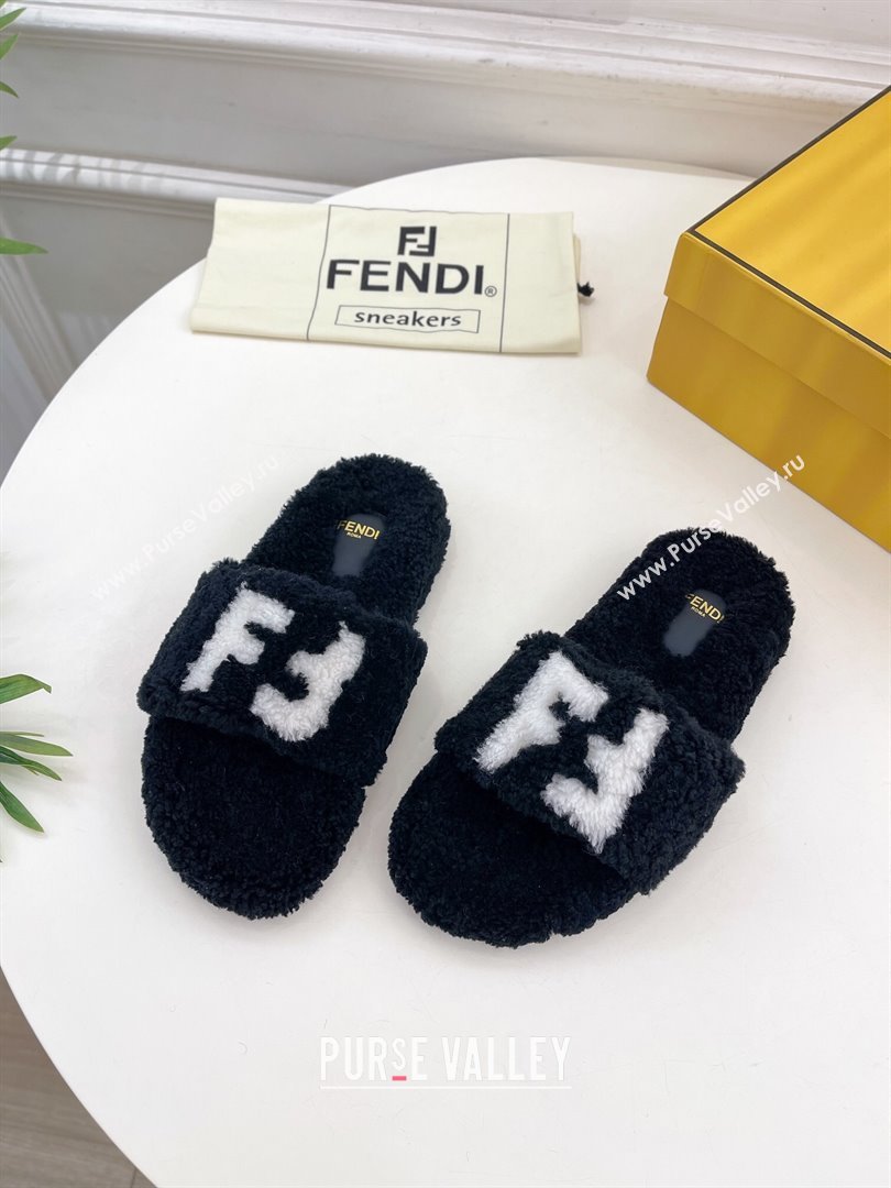 Fendi FF Wool Flat Slides Sandal Black 2024 FF112201 (MD-241122073)