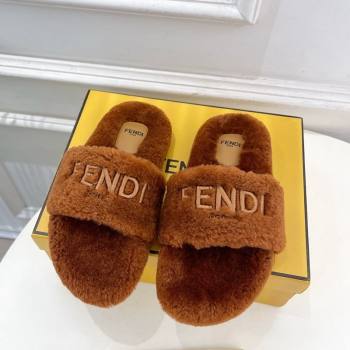 Fendi Logo Wool Flat Slides Sandal Brown 2024 FF112201 (MD-241122074)