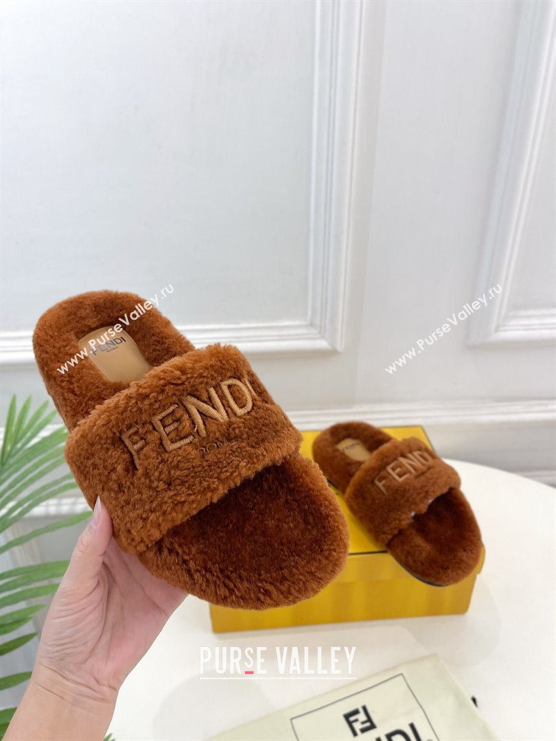 Fendi Logo Wool Flat Slides Sandal Brown 2024 FF112201 (MD-241122074)