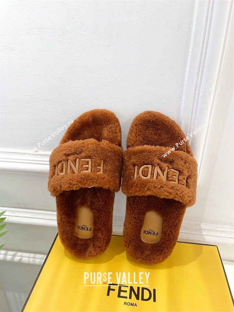 Fendi Logo Wool Flat Slides Sandal Brown 2024 FF112201 (MD-241122074)