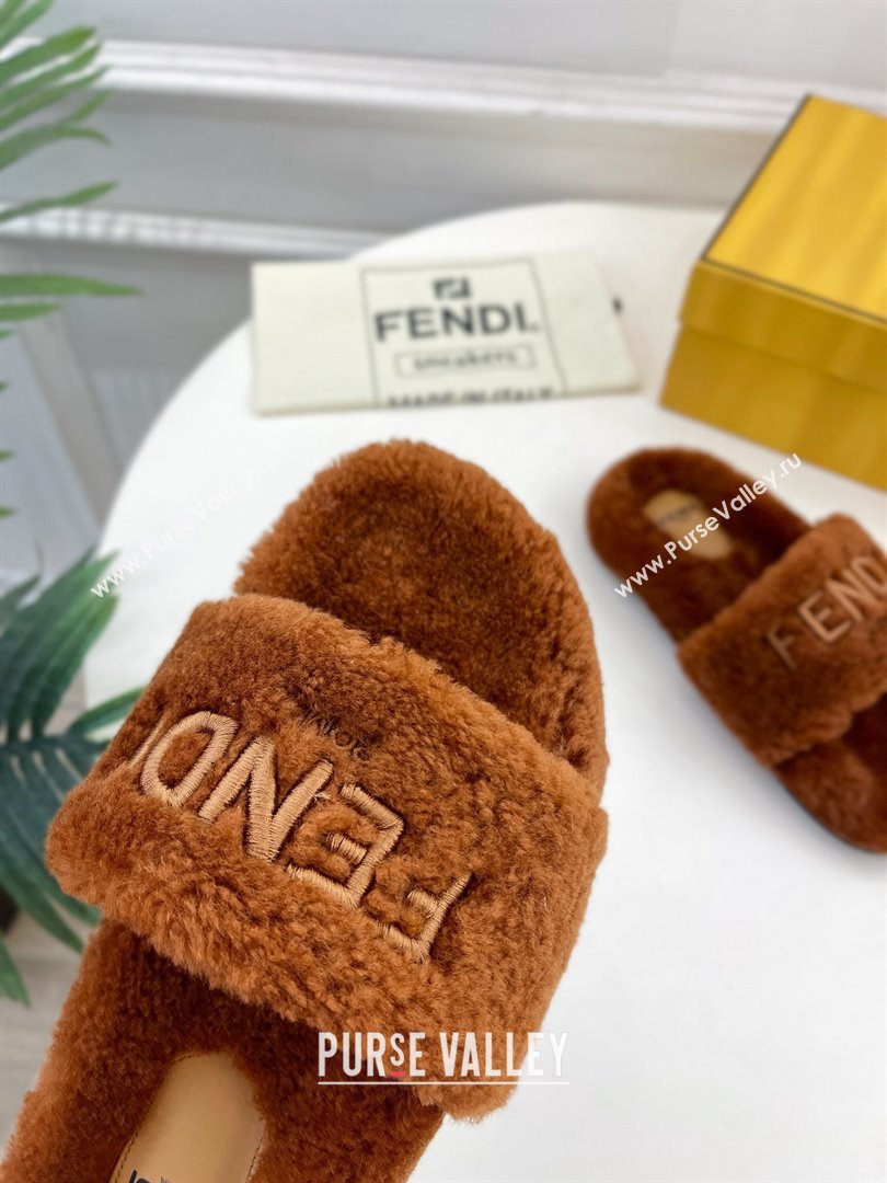 Fendi Logo Wool Flat Slides Sandal Brown 2024 FF112201 (MD-241122074)