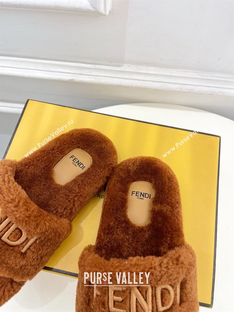 Fendi Logo Wool Flat Slides Sandal Brown 2024 FF112201 (MD-241122074)