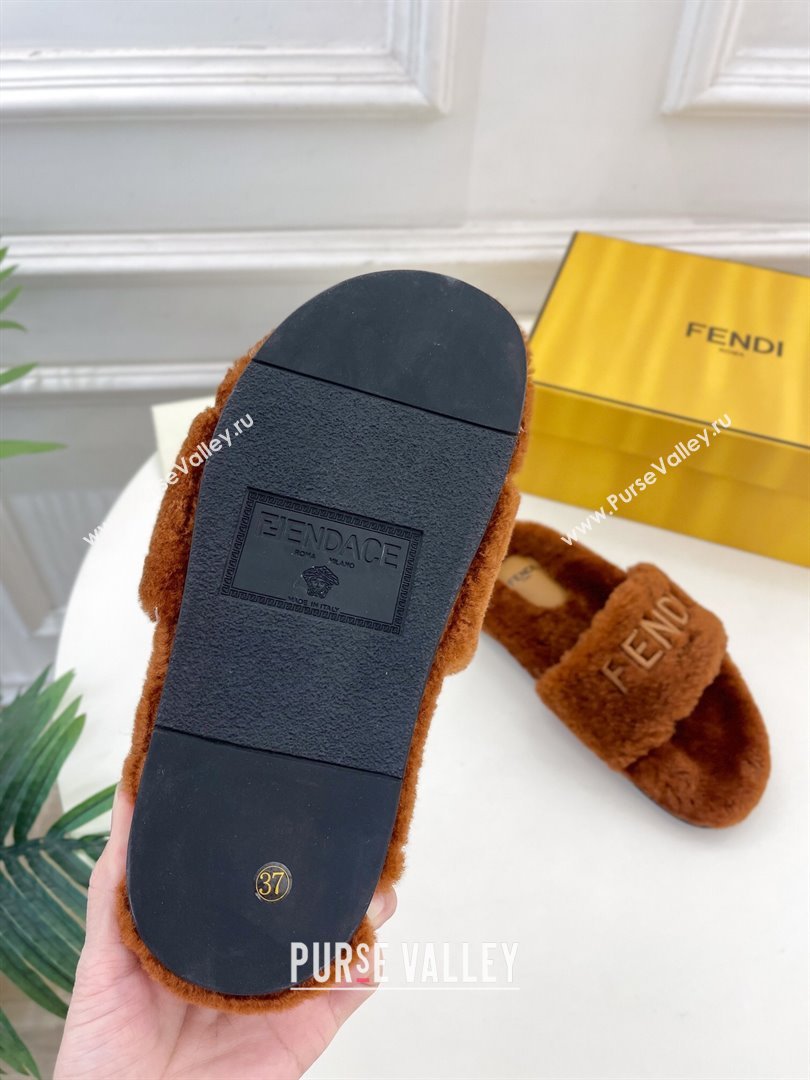 Fendi Logo Wool Flat Slides Sandal Brown 2024 FF112201 (MD-241122074)