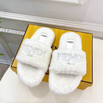 Fendi Logo Wool Flat Slides Sandal White 2024 FF112201 (MD-241122075)