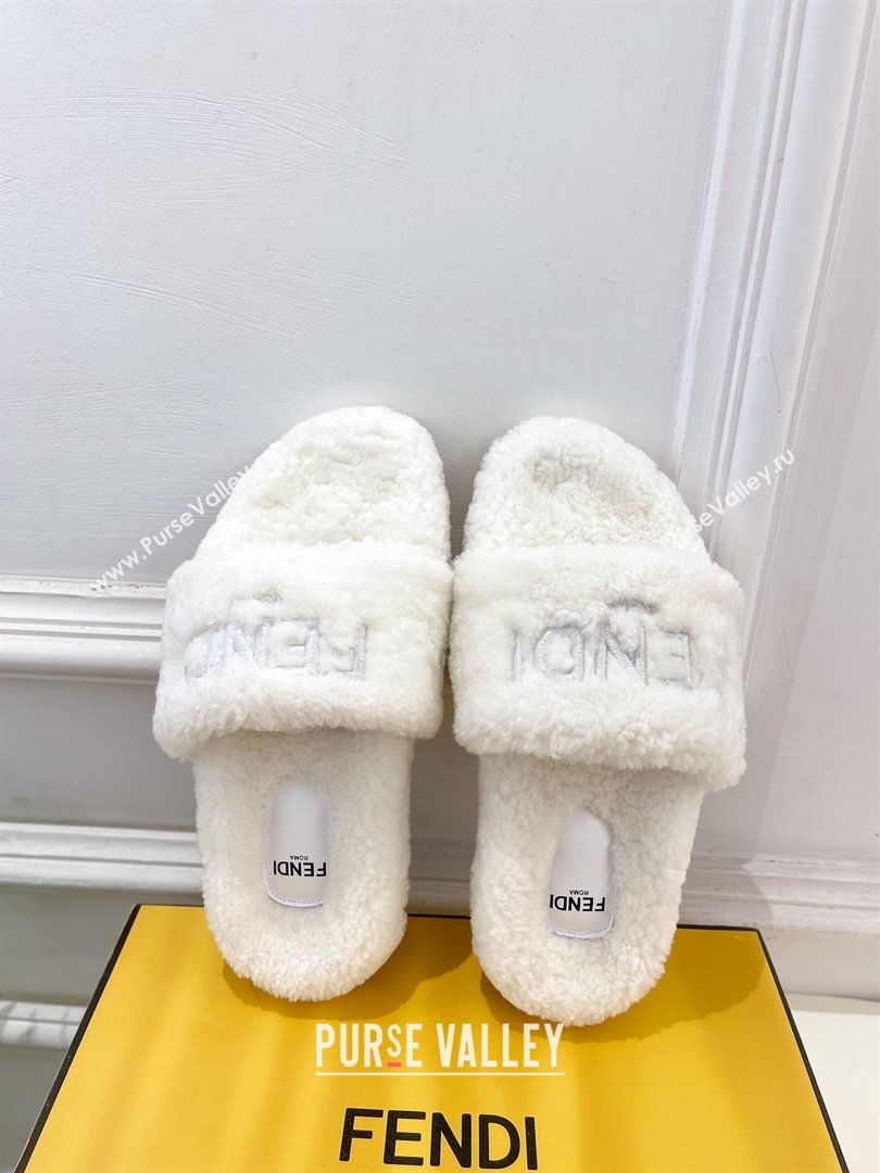 Fendi Logo Wool Flat Slides Sandal White 2024 FF112201 (MD-241122075)