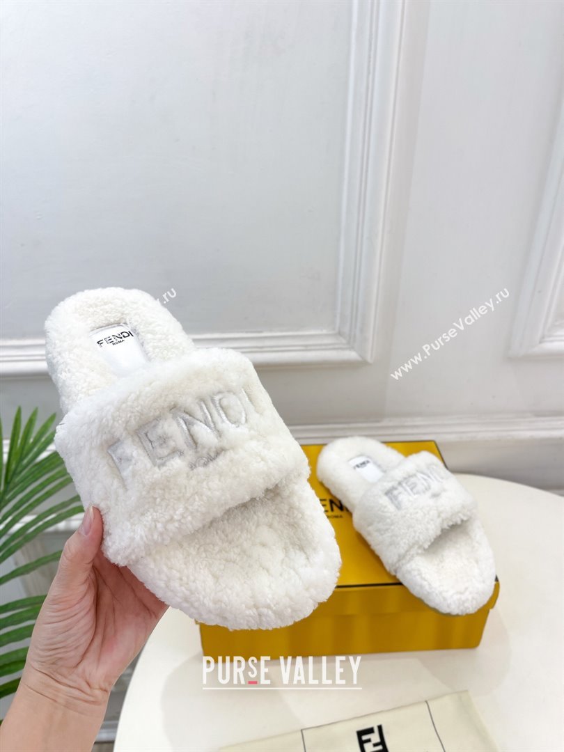 Fendi Logo Wool Flat Slides Sandal White 2024 FF112201 (MD-241122075)