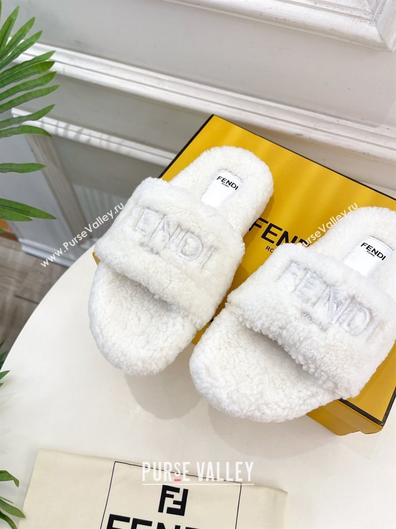 Fendi Logo Wool Flat Slides Sandal White 2024 FF112201 (MD-241122075)