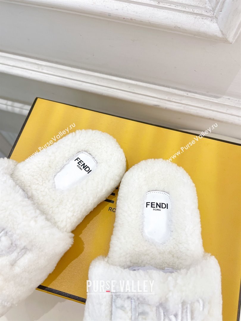 Fendi Logo Wool Flat Slides Sandal White 2024 FF112201 (MD-241122075)