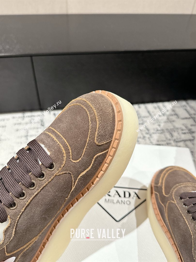 Prada Suede Mid-top Platform Sneakers with Shearling Lining 1T725N Taupe Grey 2024 (KER-241122053)