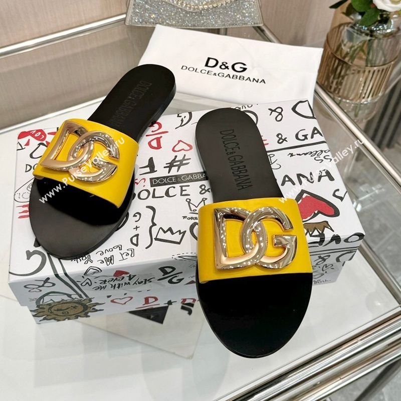 Dolce Gabbana DG Calfskin Flat Slides Sandals Yellow 2025 DG022401 (MD-250224035)