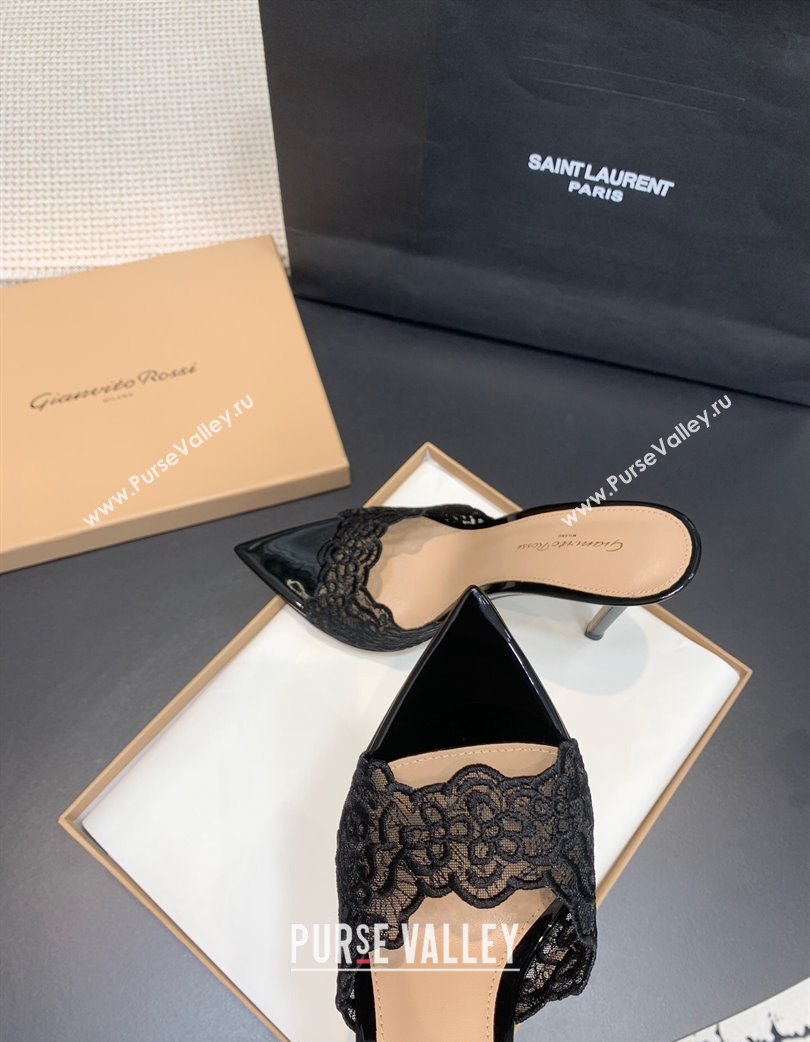 Gianvito Rossi Rania Heel Slides Sandal 10.5cm in Lace Black 2025 0225 (KER-250225038)