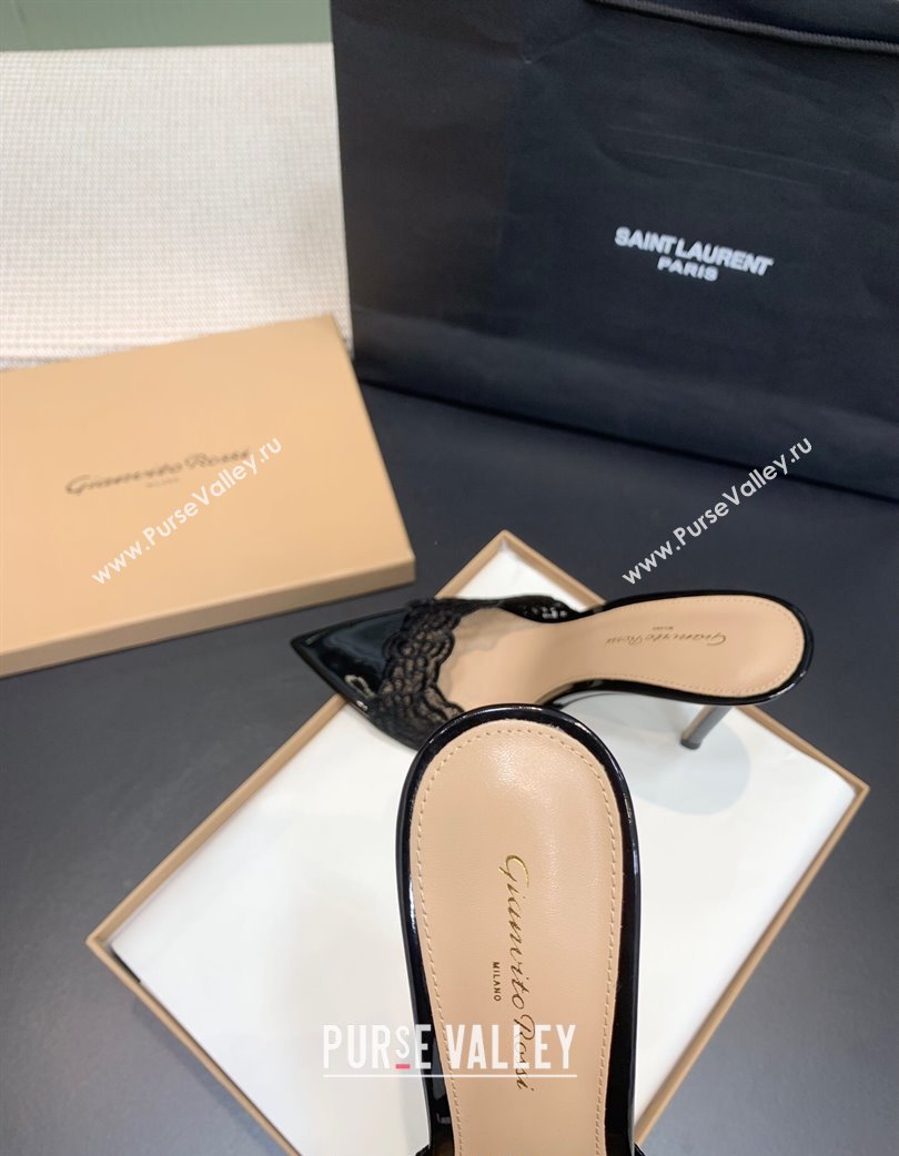Gianvito Rossi Rania Heel Slides Sandal 10.5cm in Lace Black 2025 0225 (KER-250225038)