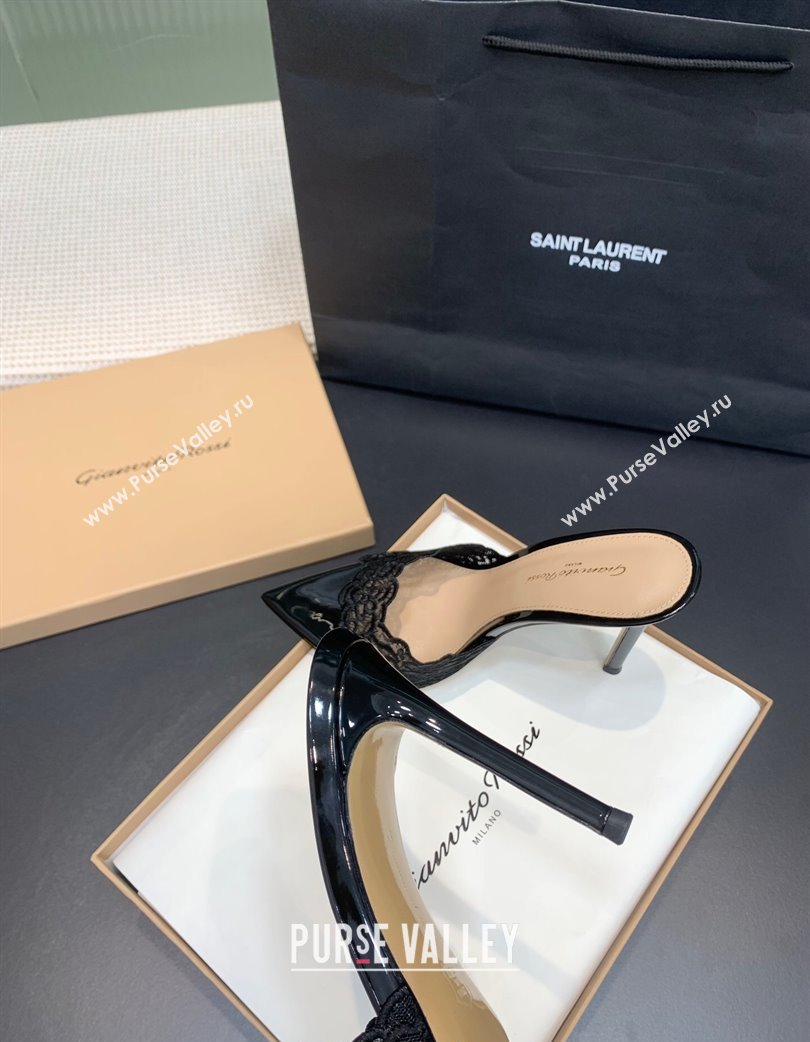 Gianvito Rossi Rania Heel Slides Sandal 10.5cm in Lace Black 2025 0225 (KER-250225038)