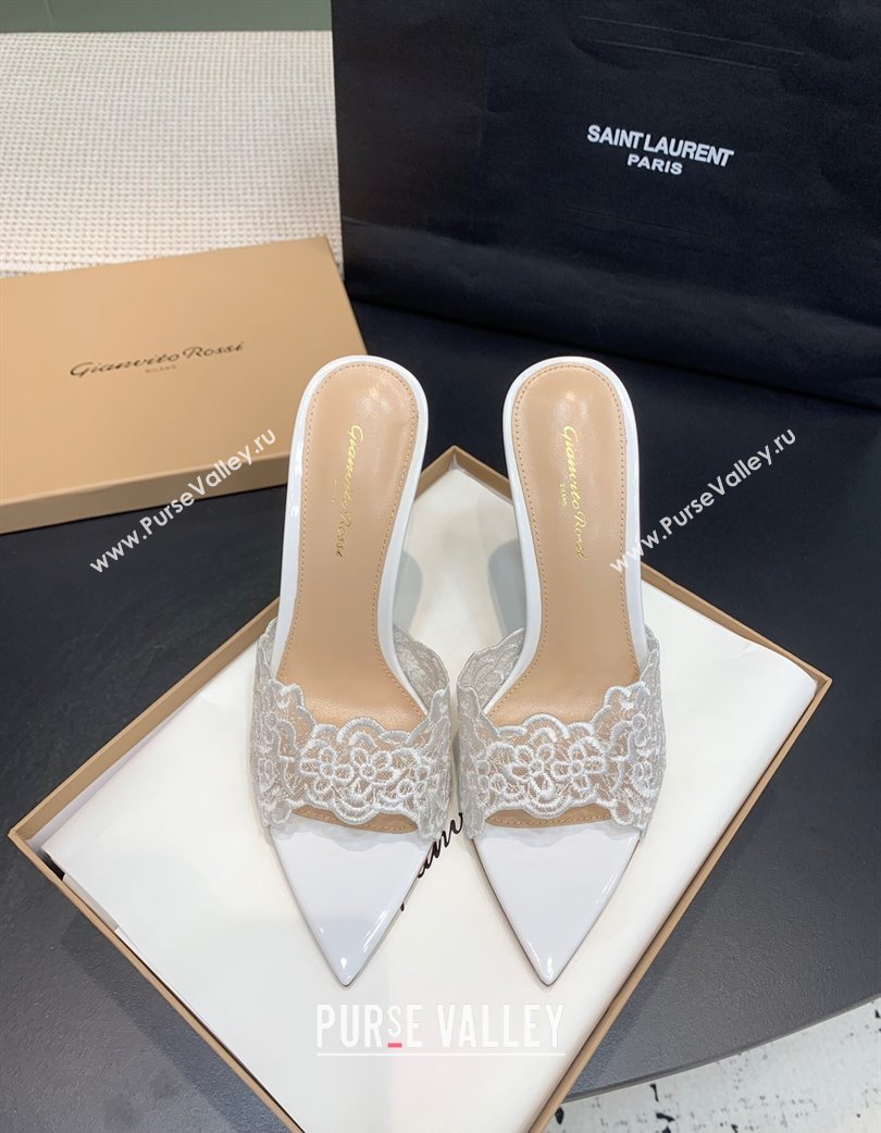 Gianvito Rossi Rania Heel Slides Sandal 10.5cm in Lace White 2025 0225 (KER-250225039)