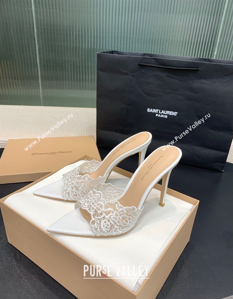 Gianvito Rossi Rania Heel Slides Sandal 10.5cm in Lace White 2025 0225 (KER-250225039)