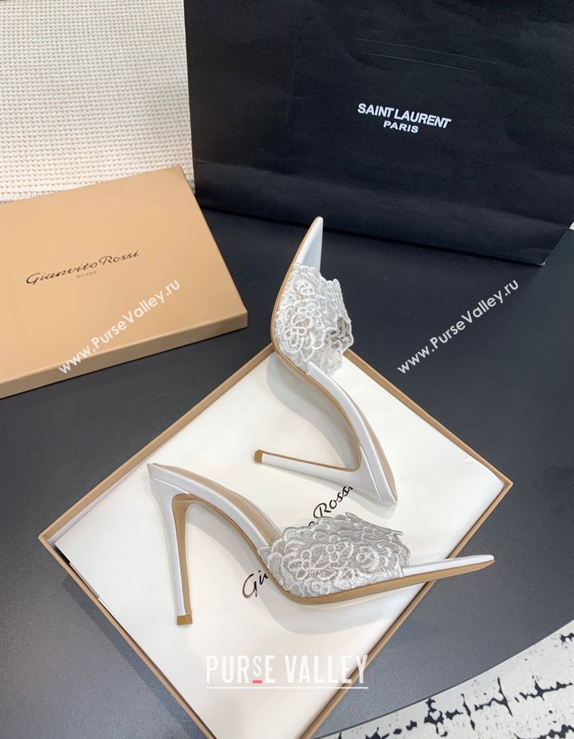 Gianvito Rossi Rania Heel Slides Sandal 10.5cm in Lace White 2025 0225 (KER-250225039)