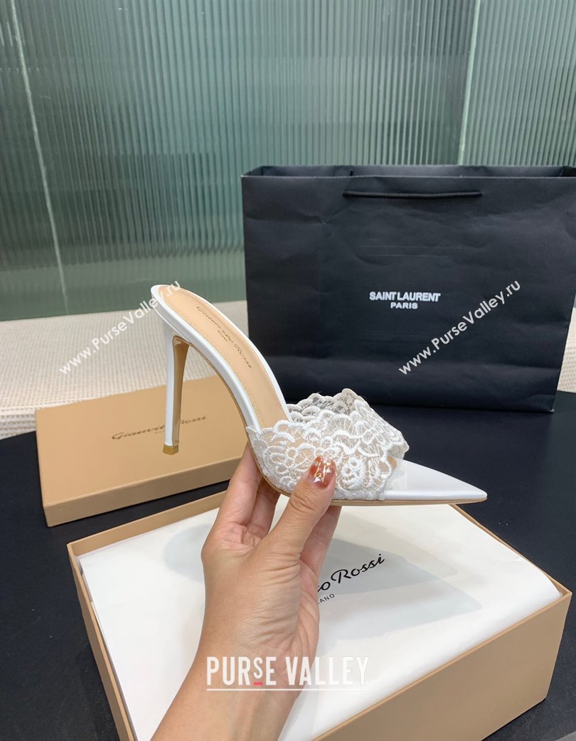 Gianvito Rossi Rania Heel Slides Sandal 10.5cm in Lace White 2025 0225 (KER-250225039)