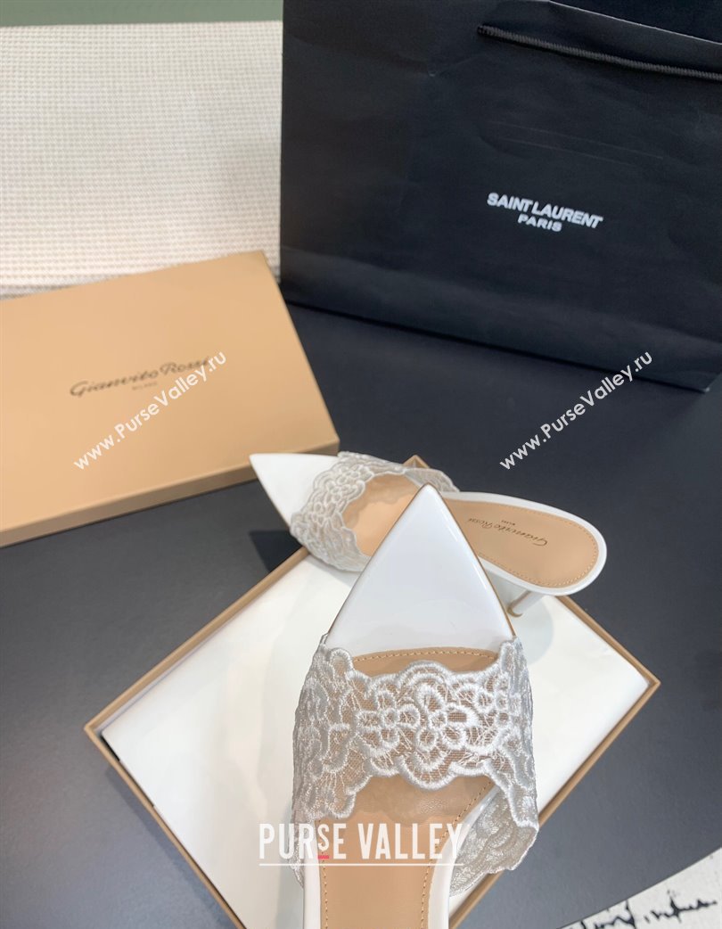 Gianvito Rossi Rania Heel Slides Sandal 10.5cm in Lace White 2025 0225 (KER-250225039)