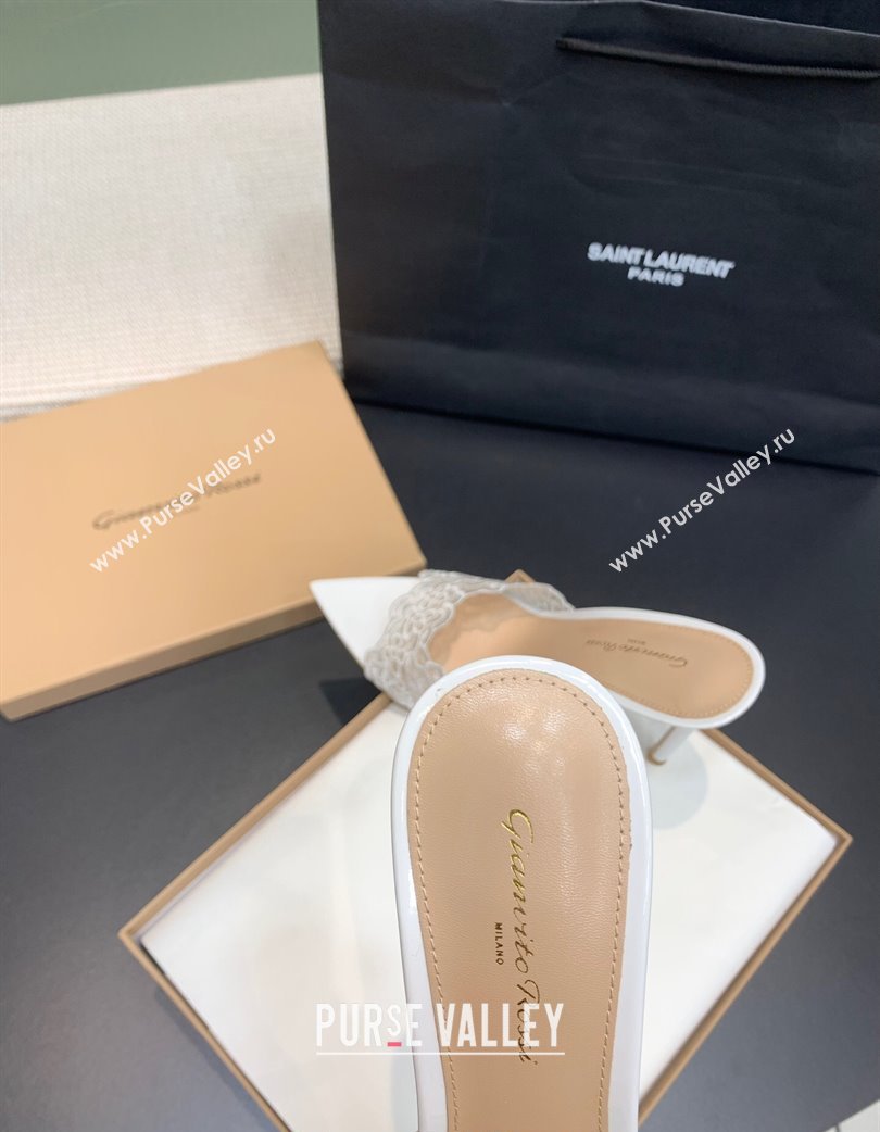 Gianvito Rossi Rania Heel Slides Sandal 10.5cm in Lace White 2025 0225 (KER-250225039)