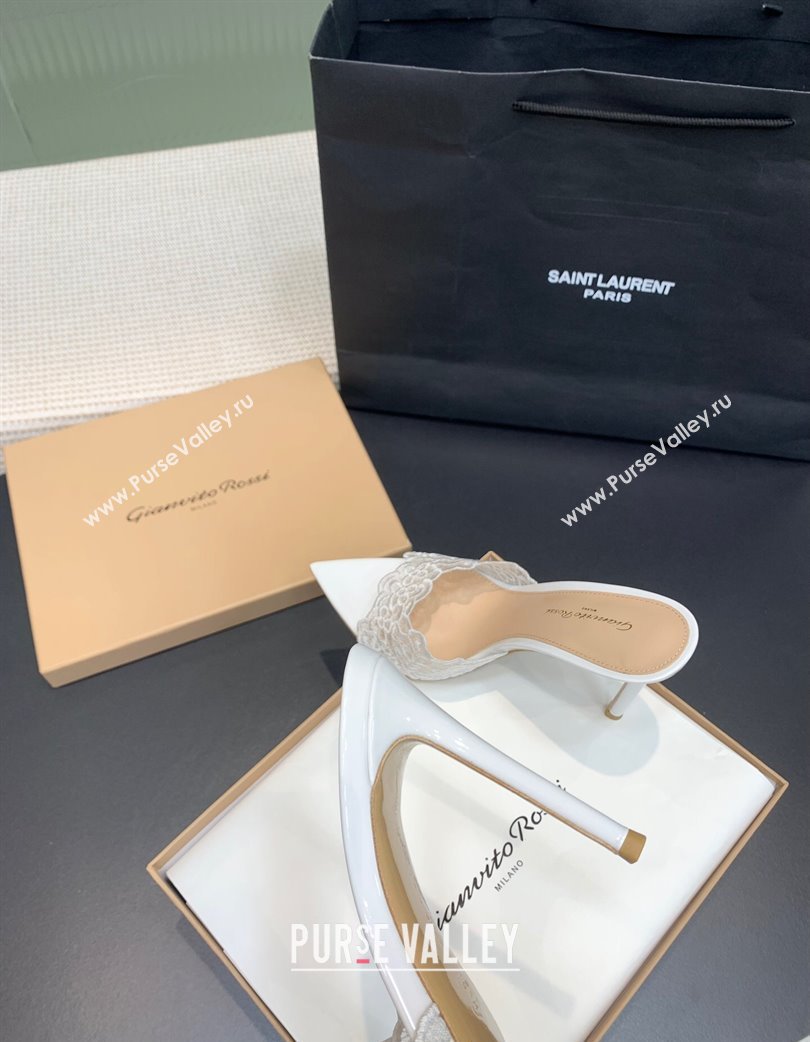 Gianvito Rossi Rania Heel Slides Sandal 10.5cm in Lace White 2025 0225 (KER-250225039)