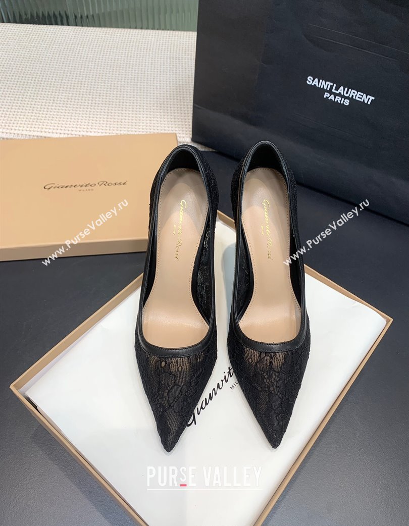 Gianvito Rossi Claudia Pumps 10.5cm in Lace mesh Black 2025 0225 (KER-250225050)