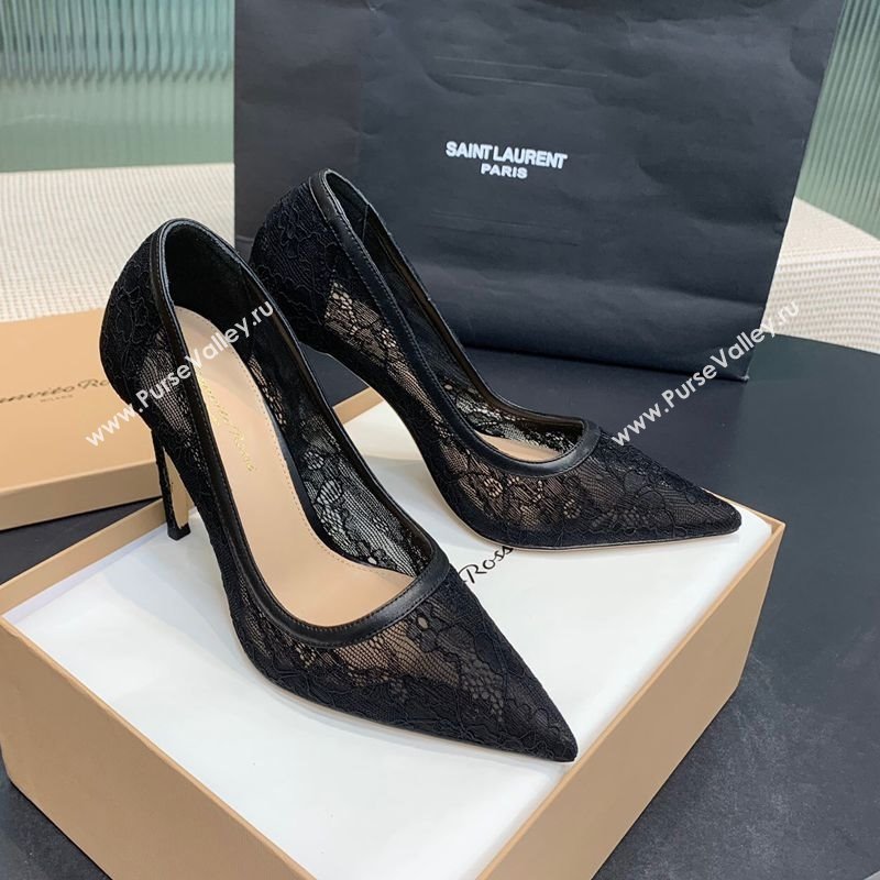 Gianvito Rossi Claudia Pumps 10.5cm in Lace mesh Black 2025 0225 (KER-250225050)