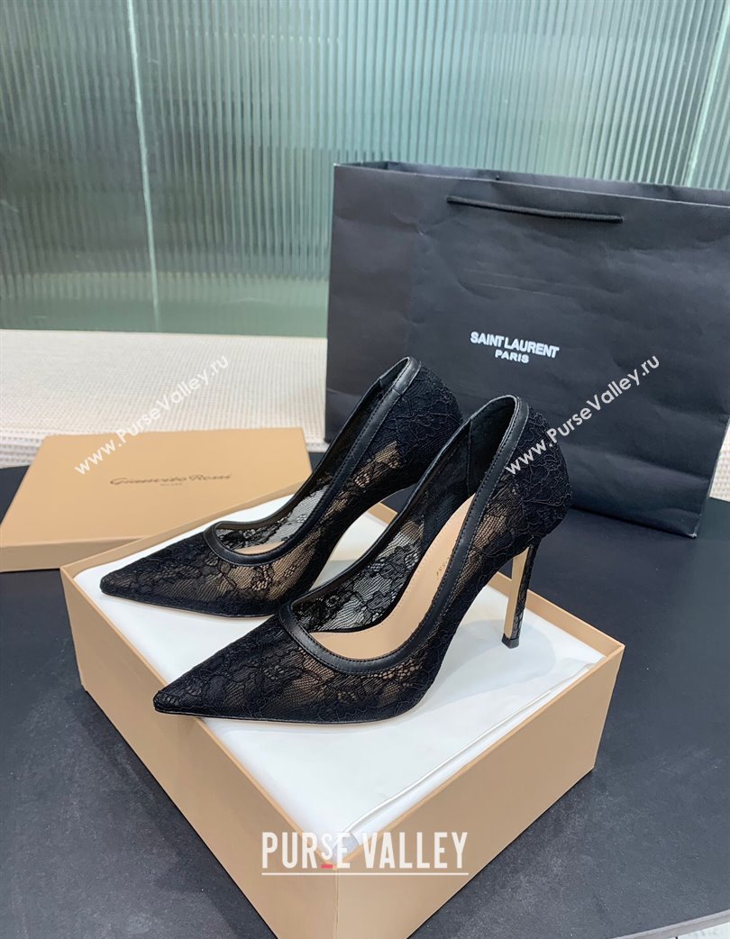 Gianvito Rossi Claudia Pumps 10.5cm in Lace mesh Black 2025 0225 (KER-250225050)